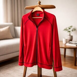 Citiknits 1X Red Zip Up Jacket Long Sleeve Y2K Vintage Made in USA Liquid Travel